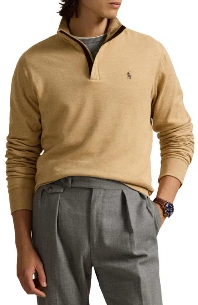 Polo Ralph Lauren Double Knit Jacquard Quarter Zip Top In Camel