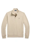 Polo Ralph Lauren Luxury Cotton Blend Jersey Quarter Zip Sweatshirt In Tuscan Beige Heather
