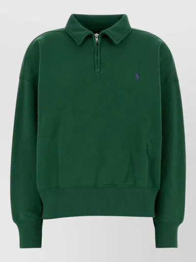 Polo Ralph Lauren Cotton Blend Shirt Collared Design Ribbed Trims In Green