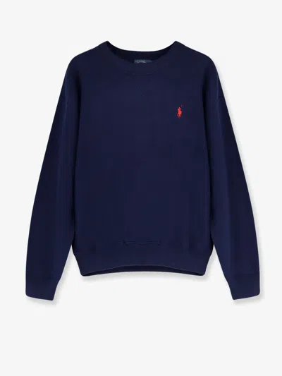 Polo Ralph Lauren Cotton Blend Sweater With Embroidered Logo On The Front In Blue