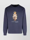 Polo Ralph Lauren Navy Blue Cotton Blend Sweatshirt With Iconic Bear Logo In Blue