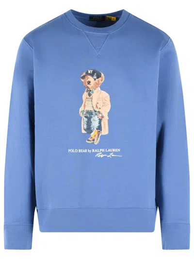 Polo Ralph Lauren Cotton Blend Sweatshirt With Bear Graphic Print In Blue