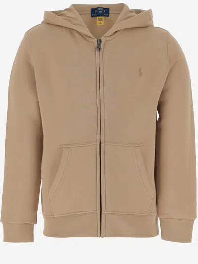 Polo Ralph Lauren Kids' Cotton Blend Sweatshirt With Logo In Brown