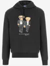 Polo Ralph Lauren Hooded Sweatshirt Featuring Bear Graphic And Ribbed Cuffs In Black