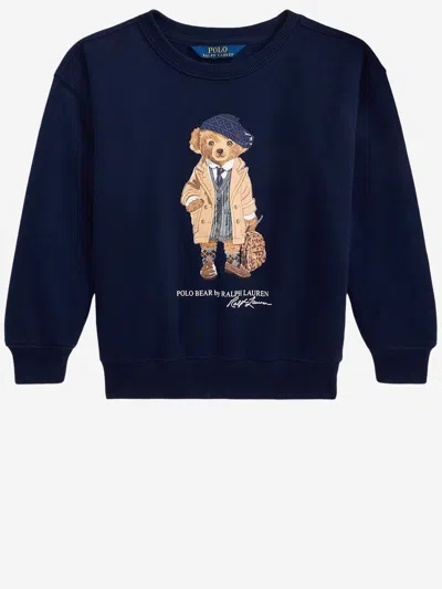 Polo Ralph Lauren Kids' Cotton Blend Sweatshirt With Polo Bear Print In Blue