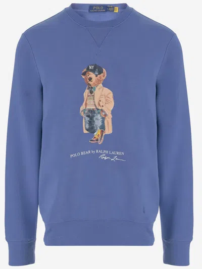 Polo Ralph Lauren Cotton Blend Sweatshirt With Polo Bear Print In Blue