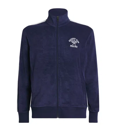 Polo Ralph Lauren Striped Cotton-blend Terry Track Jacket In Blue