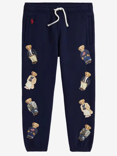 Polo Ralph Lauren Kids' Cotton Blend Trousers With Polo Bear Print In Black