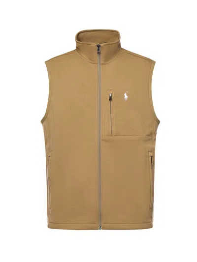 Polo Ralph Lauren Cotton Blend Vest With Logo In Brown