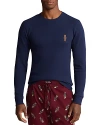 Polo Ralph Lauren Cotton Blend Waffle Knit Polo Bear Embroidered Long Sleeve Sleep Tee In Cruise Navy Heritage Icon Bear