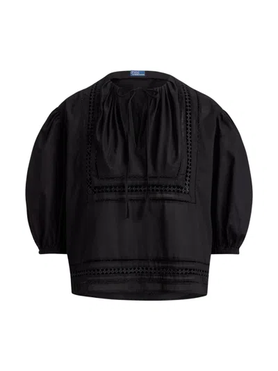 Polo Ralph Lauren Lizzy Puffed-sleeves Blouse In Black