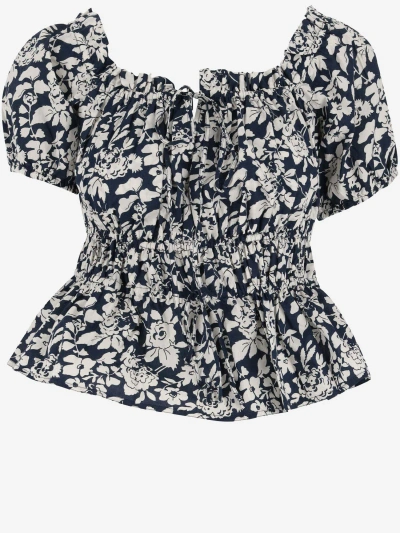 Polo Ralph Lauren Cotton Blouse With Floral Pattern In Blue