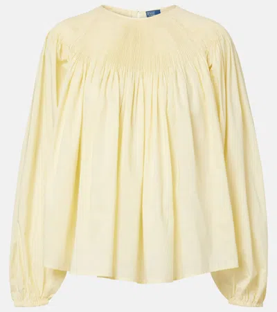 Polo Ralph Lauren Pleated Long-sleeve Blouse In Yellow