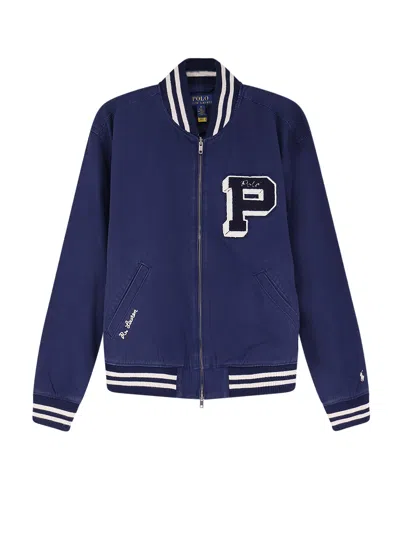 Polo Ralph Lauren Cotton Bomber Con Patch Logo In Blue