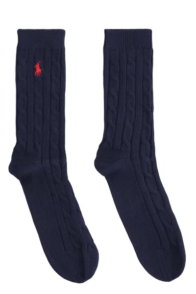 Polo Ralph Lauren Cotton Braided Socks In Blue