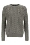 Polo Ralph Lauren Grey Crewneck Sweater With Pony Embroidery On The Front And Woven Knit In Cotton Man In Gray