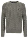 Polo Ralph Lauren Grey Crewneck Sweater With Pony Embroidery On The Front And Woven Knit In Cotton Man In Gray