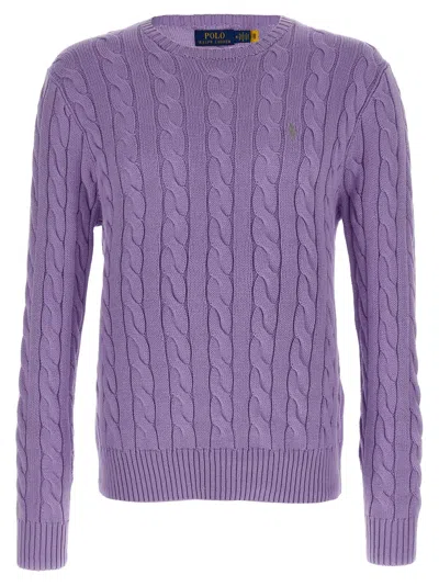Polo Ralph Lauren Cotton Braided Sweater Sweaters And Cardigans Purple In Brown