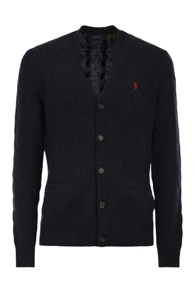 Polo Ralph Lauren Cotton Cable Knit Cardigan In Black