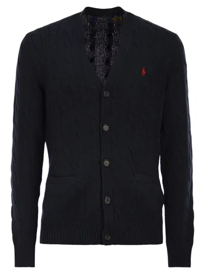 Polo Ralph Lauren Cotton Cable Knit Cardigan In Black