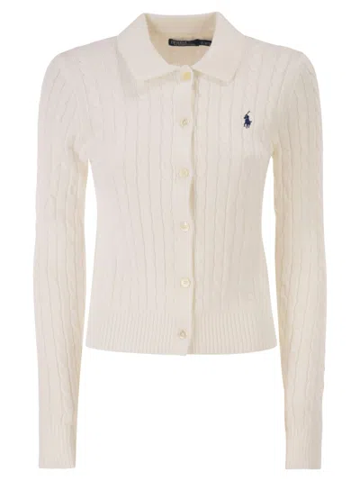 Polo Ralph Lauren Cotton Cable Knit Cardigan With Collar In White