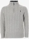 Polo Ralph Lauren Cotton Cable Knit Cardigan With Zipper In Grey