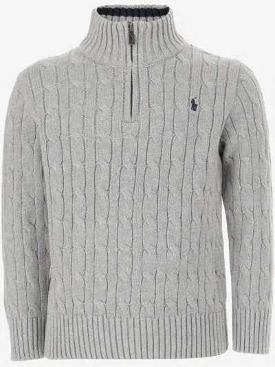 Polo Ralph Lauren Kids' Cotton Cable Knit Cardigan With Zipper In Grey
