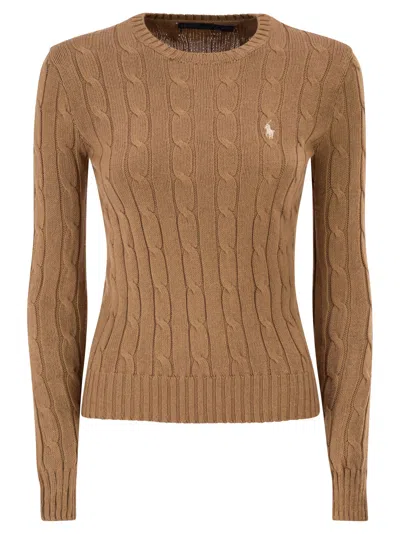 Polo Ralph Lauren Cotton Cable Knit Crew Neck Jumper In Brown