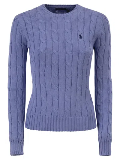 Polo Ralph Lauren Plaited Wool And Cashmere Crew-neck In Light Blue