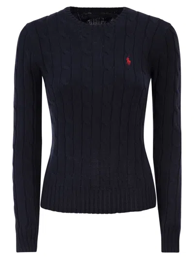 Polo Ralph Lauren Pima Cotton Cable Knit Crewneck Sweater In Black
