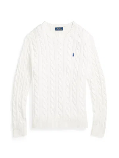 Polo Ralph Lauren Cotton Cable-knit Crewneck Sweater With Pony Embroidery In White