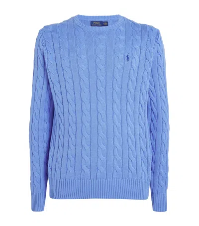 Polo Ralph Lauren Logo-embroidered Cable Knit Sweater In Blue