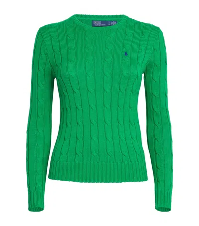 Polo Ralph Lauren Cable Knit Pullover With Contrasting Embroidered Logo In Green