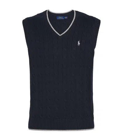 Polo Ralph Lauren Cotton Cable Knit Sweater Vest In Blue