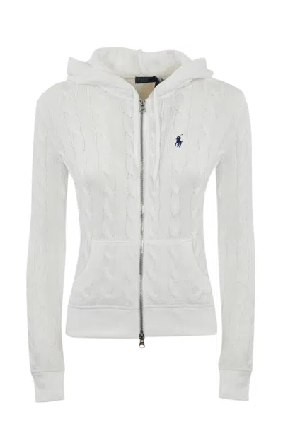 Polo Ralph Lauren Cotton Cable Sweatshirt With Logo In White