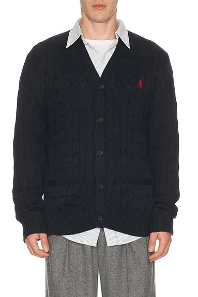 Polo Ralph Lauren Cotton Cable V-neck Cardigan Sweater In Blue