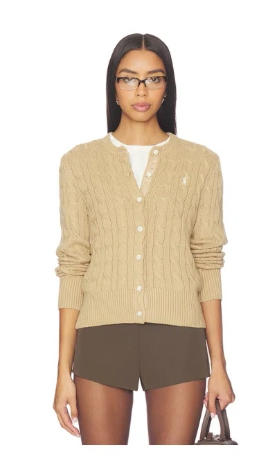 Polo Ralph Lauren Cotton Cable Long Sleeve Cardigan Vintage Khaki In Brown