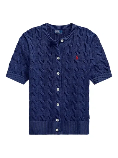 Polo Ralph Lauren Cable-knit Cotton Short-sleeve Cardigan In Harrison Blue