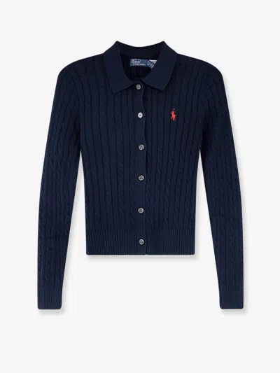 Polo Ralph Lauren Cotton Cardigan With Braided Knit In Blue