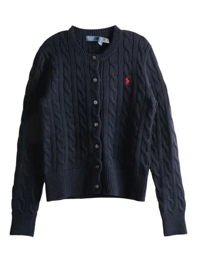 Polo Ralph Lauren Cotton Cardigan With Contrasting Logo In Blu