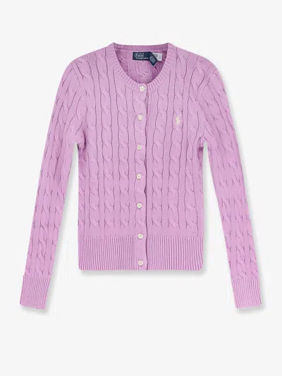 Polo Ralph Lauren Cotton Cardigan With Contrasting Logo In Purple