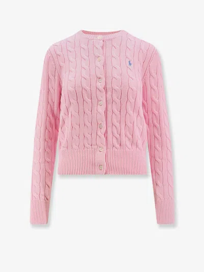 Polo Ralph Lauren Cotton Cardigan With Logo Embroidery In Pink