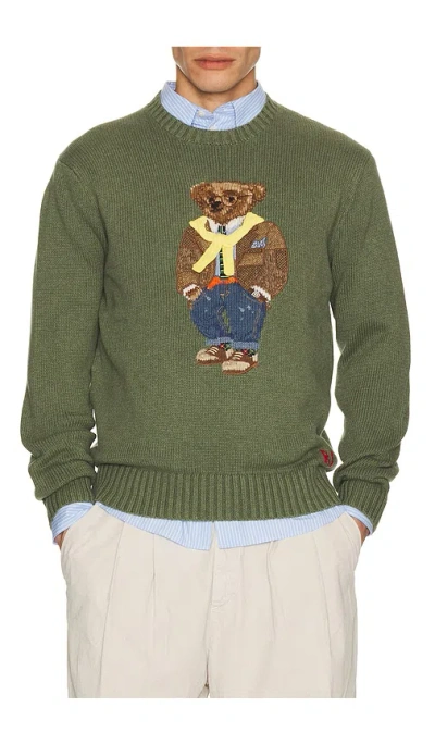 Polo Ralph Lauren Cotton Cashmere Blend Hudson Valley Bear Sweater In Green