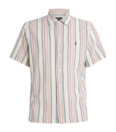 Polo Ralph Lauren Cotton Chambray Stripe Cuban Shirt In Neutral