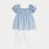 Polo Ralph Lauren Ralph Lauren Embroidered Cotton Chambray Top & Leggings Set In New Medium Wash