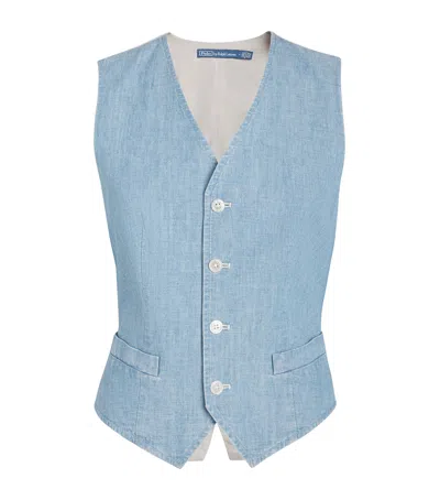 Polo Ralph Lauren Cotton Chambray Waistcoat In Blau