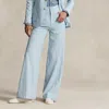 Polo Ralph Lauren Cotton Chambray Wide-leg Flare Trouser In Blue