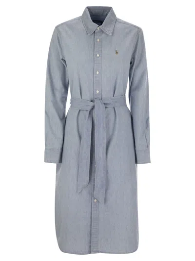 Polo Ralph Lauren Cotton Chemisier With Belt In Blue