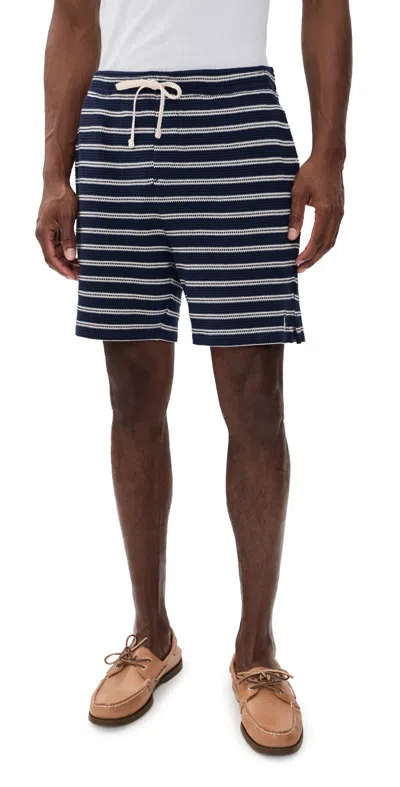 Polo Ralph Lauren Cotton Club Bar Stripe Textured Pull On Short In Blue