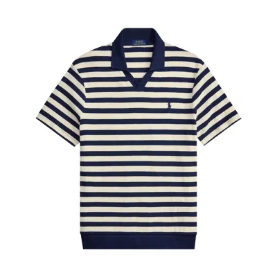 Pre-owned Polo Ralph Lauren Cotton Club Stripe Collar Polo 'newport Navy/pale Cream' | Blue | Men's Size M